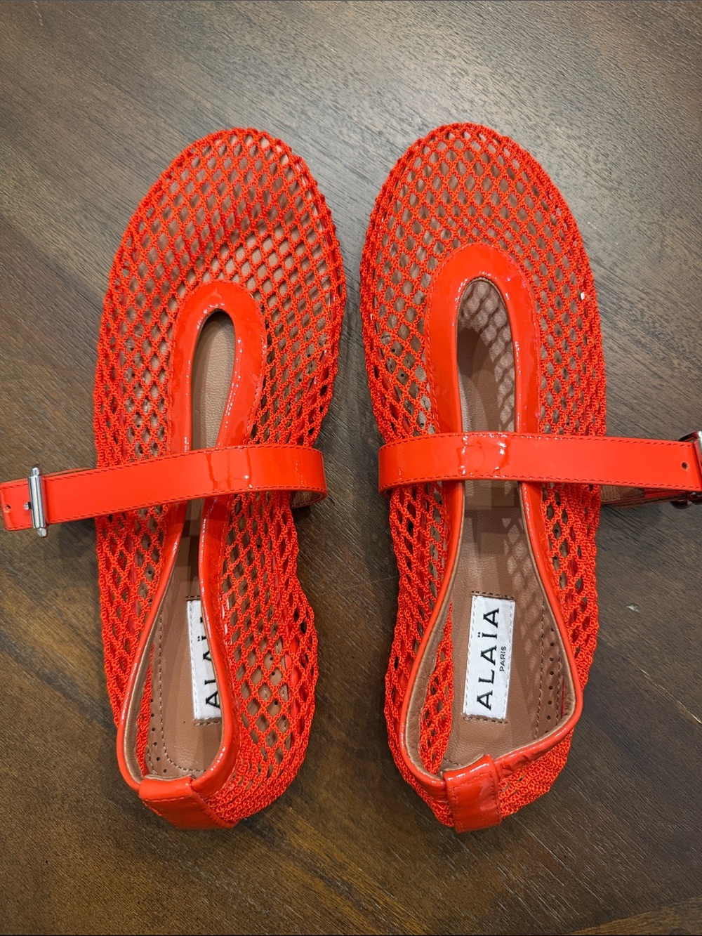 Alaïa Red Mesh Mary Jane Flats